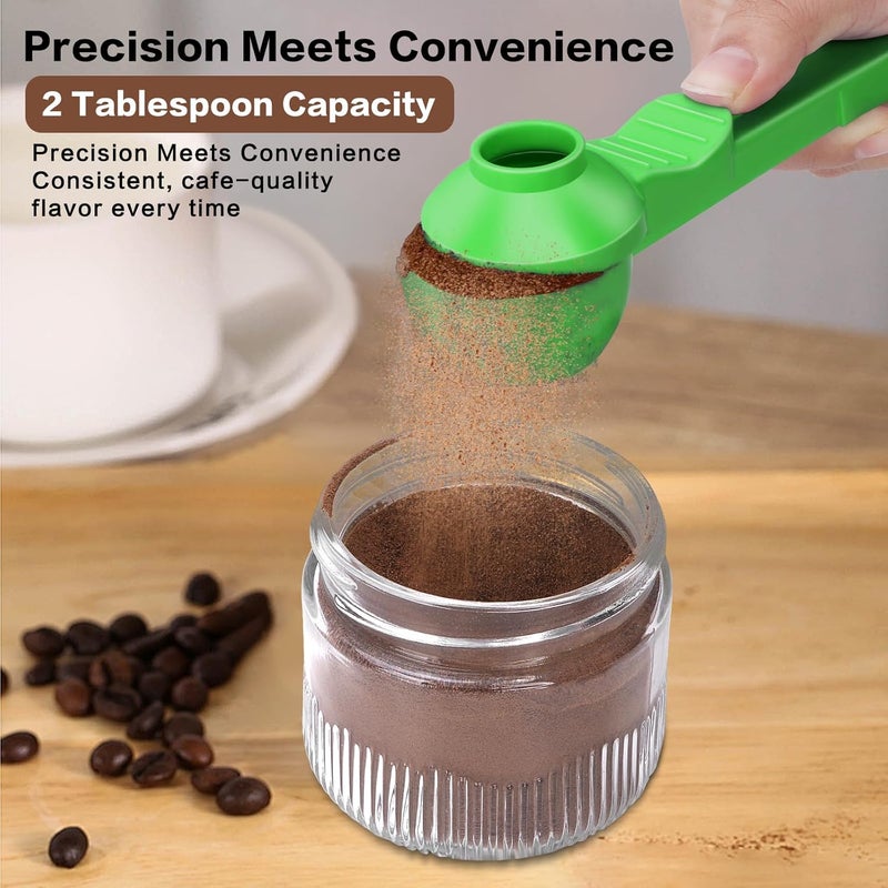 CEILUPY 2-in-1 Coffee Scoop with Funnel, 2 Teaspoon Measuring Spoon for Reusable K Cups, Ground Coffee, Protein Powder & Tea, Mess-Free Plastic Design (Green) - Image 2